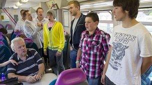 Only Boys Aloud on a train to Ebbw Vale