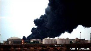 Fire at the Ras Lanuf oil terminal in Libya