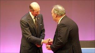 John Porter receiving his award from the Duke of Kent. Copyright: RNLI/Jon Stokes