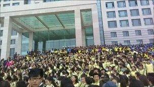 Protesters outside government building in Xilinhot, Inner Mongolia, on 24 May 2011, pic courtesy of Southern Mongolian Human Rights Information Centre