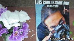 Memorial in the office to Luis Carlos Santiago