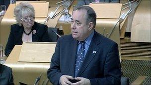 First Minister Alex Salmond addresses the Scottish Parliament