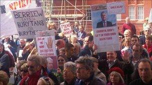 Windfarm protesters outside Senedd