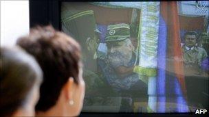 Bosnian Muslim women in Sarajevo watch news of Ratko Mladic's capture, 26 May