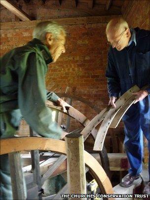 Men fixing church bells