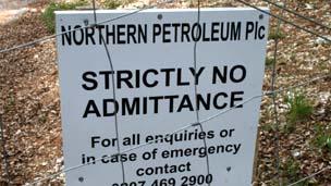 Northern Petroleum sign at Markwells Wood