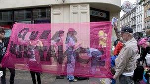 Queer Resistance campaign group protested against the cuts in London