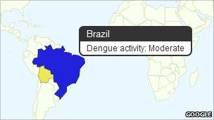 Screenshot of dengue fever map