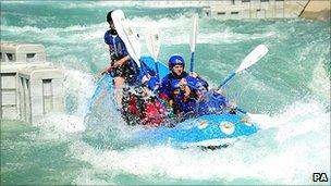 People trying out the Olympic Canoeing course at the Lee Valley White Water Centre Hertfordshire