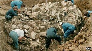 mass grave found in 1996, containing victims of the Srebrenica massacre