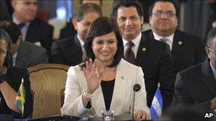 Honduras's representative Maria Antonieta Guillen at the OAS in Washington after the vote