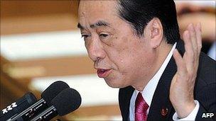 Japan Prime Minister Naoto Kan debates with opposition party