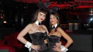 Croupier Bunnies Sara (l) and Teresa