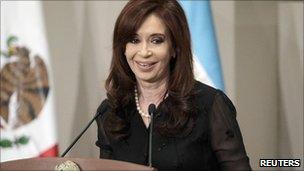 President Cristina Fernandez speaking during a visit to Mexico on 30 May 2011