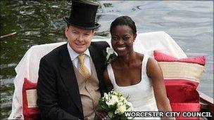 Wedding couple in a boat