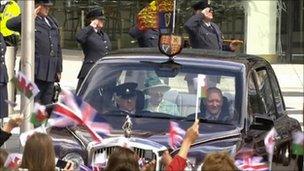 The Royal car arrives at the Senedd ahead of the opening