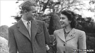 The Duke of Edinburgh and the then Princess Elizabeth