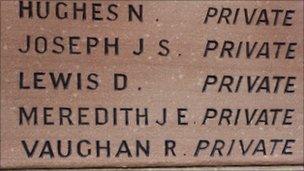 Name on memorial