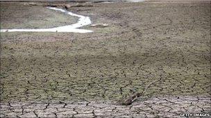 The dried out bed of the Ogston Reservoir owned by Severn Trent