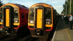 Stationary South West trains