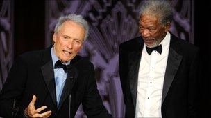 Morgan Freeman (r) with Clint Eastwood