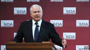 US Defense Secretary Robert Gates speaks in Brussels, 10 June