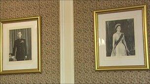 Portraits of Prince Charles and the Queen Mother in Belfast city hall