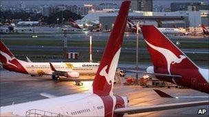 Qantas aircraft at Sydney's international airport - 12 June 2011