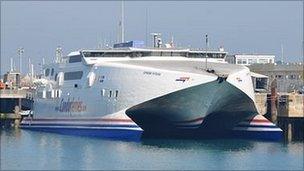 Condor Vitesse docked in St Peter Port Harbour