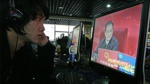 Man in Beijing internet cafe