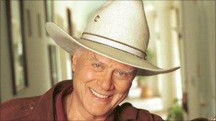 Larry Hagman wearing a stetson