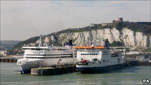 Ferries berthed at the Port of Dover