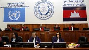 A general view shows the courtroom during the hearing of former Khmer Rouge deputy prime minister and minister of foreign affairs Ieng Sary at the Extraordinary Chambers in the Court of Cambodia (ECCC) in Phnom Penh on February 11, 2010