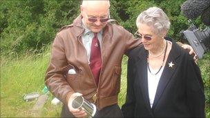 Graham Bratley and Joan Parker at the airfield in Deenethorpe