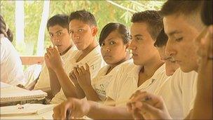 A row of pupils studying in Ecuador