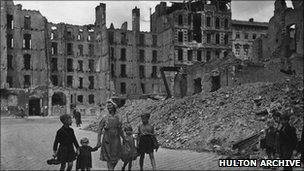 Bombed-out buildings in Berlin in October 1945