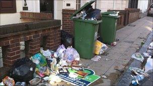 Rubbish outside apartments in Southampton city centre