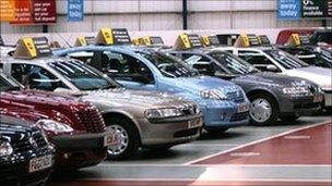 Cars in a showroom