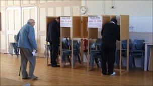 Electors voting at St Sampson's polling station