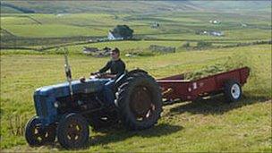 Farmer in hay meadow