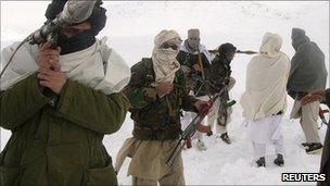 Taliban fighters at an undisclosed location in Afghanistan (Jan 2009)