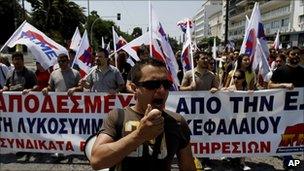 Protester in Athens on 18 June