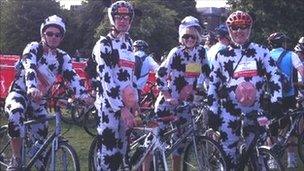 Cyclists dressed as cows set off from Clapham in south west London