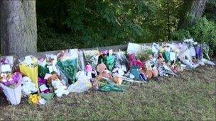 Floral tribute at crash scene