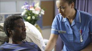 Clarke Peters as Derek Newman and Jaye Jacobs as Donna Jackson in Holby City