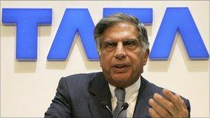 Ratan Tata speaks to the press during the first media day of the 79th Geneva car show