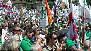 Supporters at the Northern League rally in Pontida, Italy