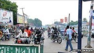 Motorcycle taxis on the streets of Maiduguri, capital of Borno State 28 July 2010.