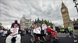 Protest by disability groups outside Parliament in May