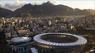 The centre of Rio de Janeiro, with the famous Maracana stadium in the foreground